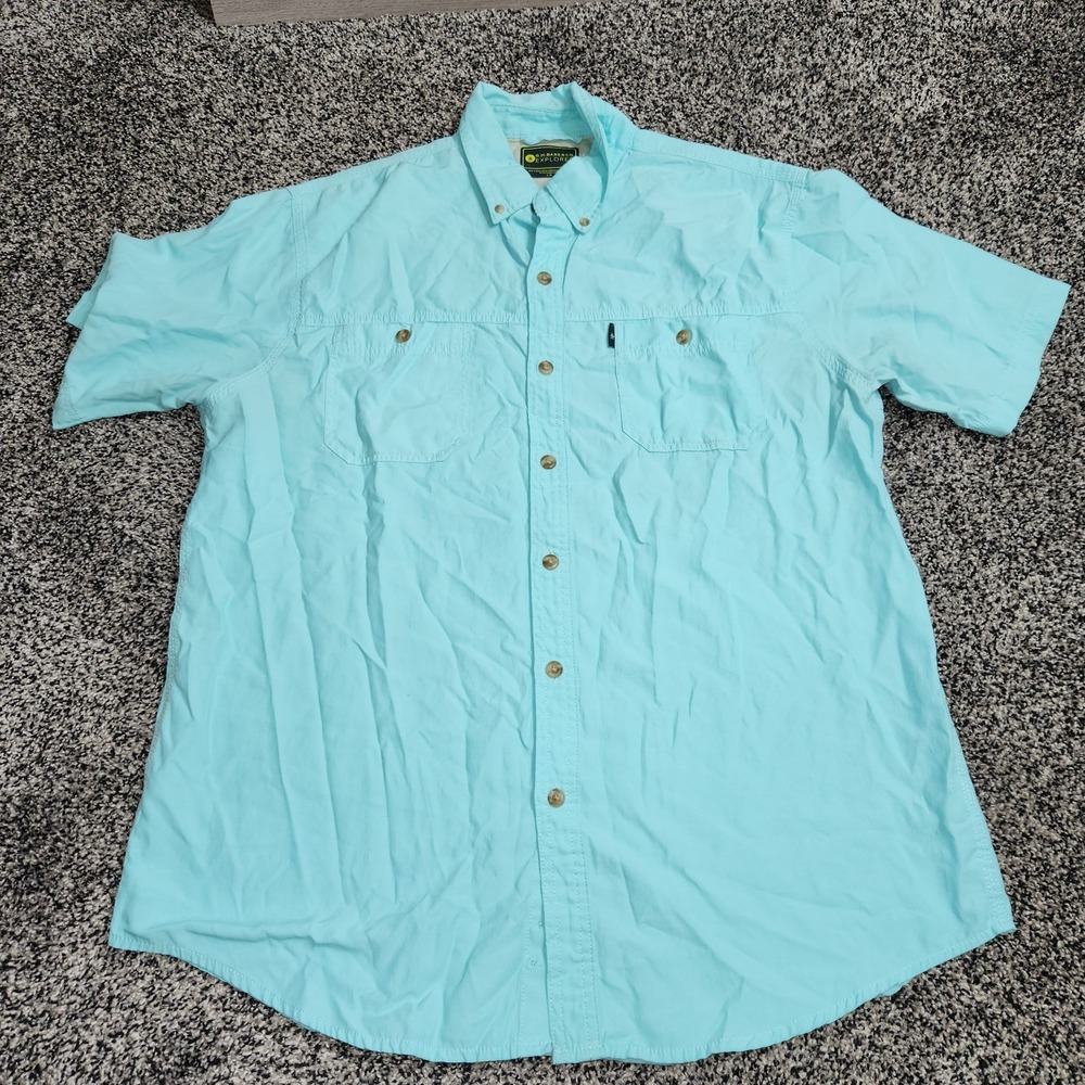 G.H. Bass Explorer Mens Large Aqua Mint Blue Short Sleeve Button Up Lightweight